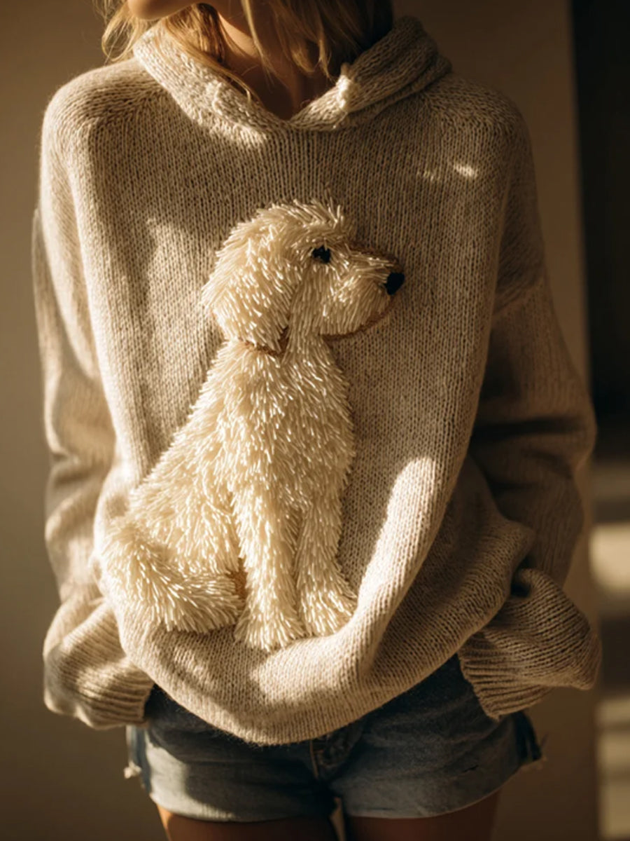 Kvindernes Fun Bibi klassiske fuzzy Labradorle Hund følt hyggelig strikket hættesløs sweater.