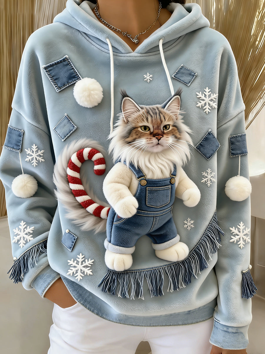 Kvinders Retro Animal Art Print Komfortable Flannel Hooded sweatshirt