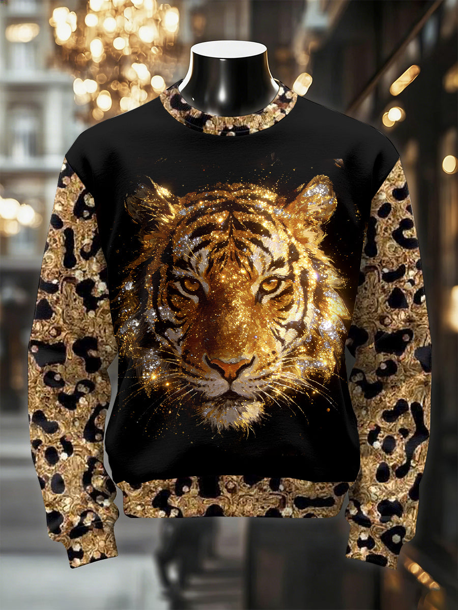 Mænds Retro Luksuriøse Tiger Print Casual Sweatshirt