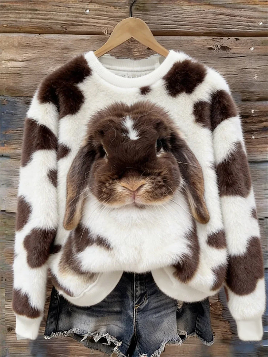 Kvinders søde Bunny kunst runde hals hyggelige flannel sweathirt