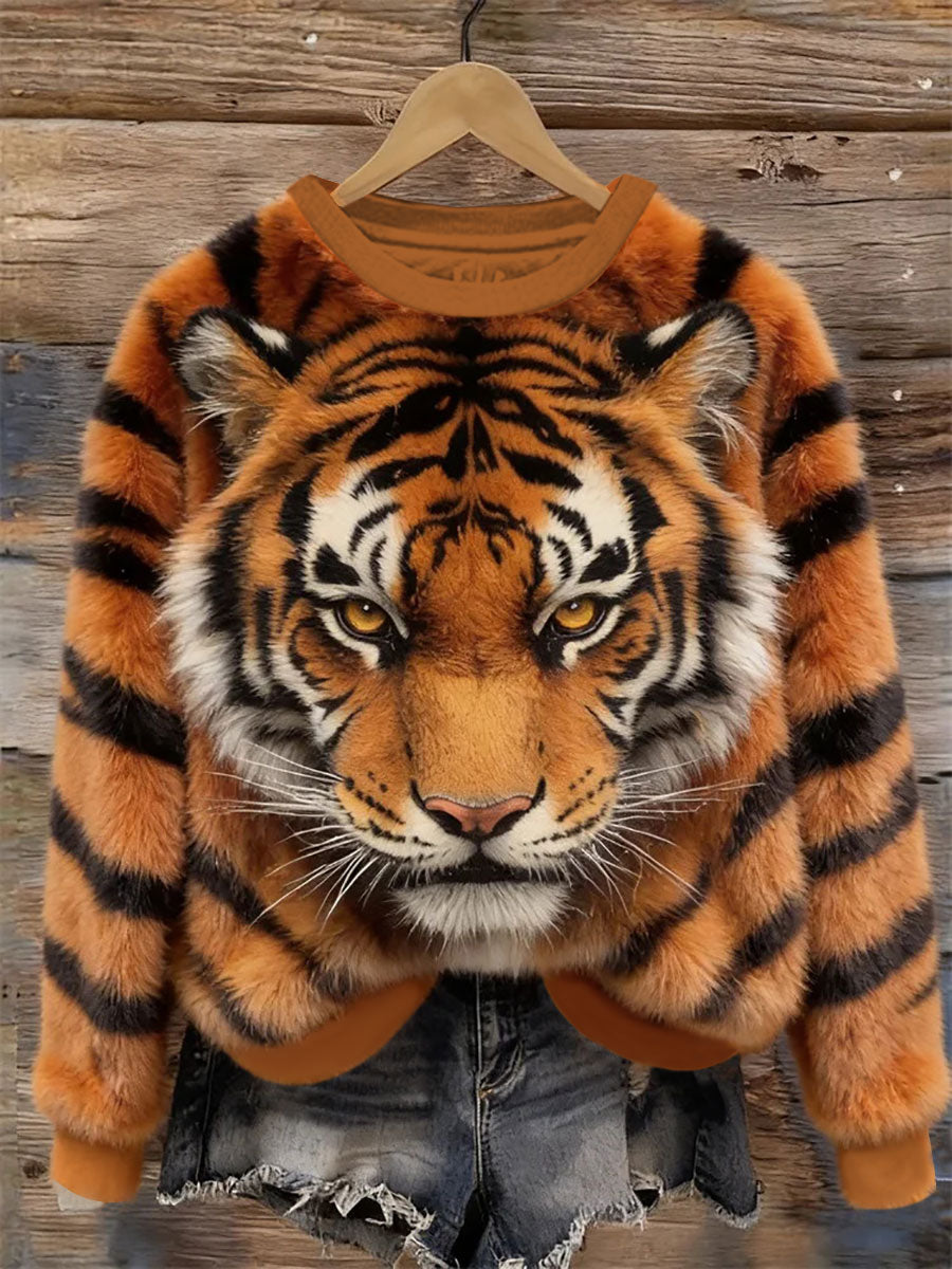 Kvinders Tiger Art Print Casual Sweatshirt
