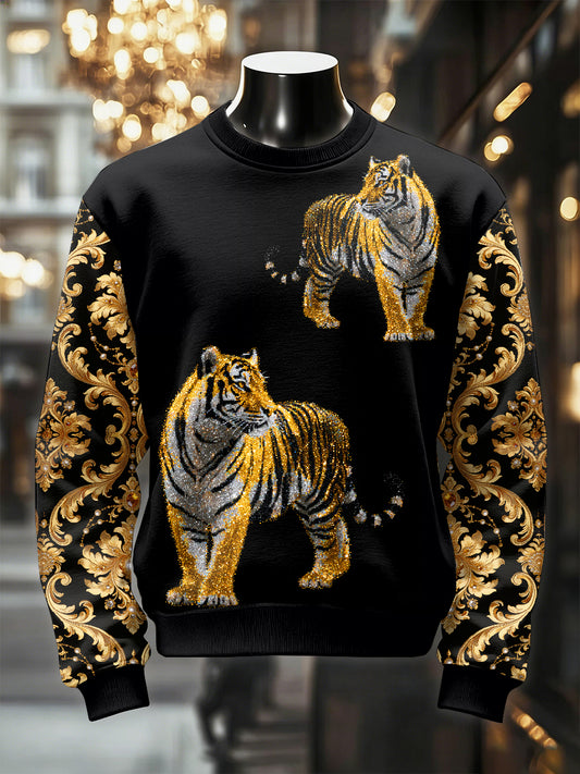 Mænds Retro Luksuriøse Tiger Print Casual Sweatshirt
