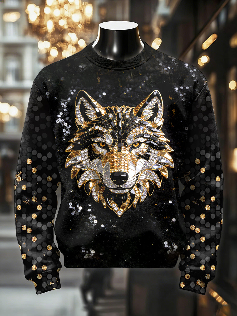 Mænds Retro Wolf Tiger Print Casual Sweatshirt
