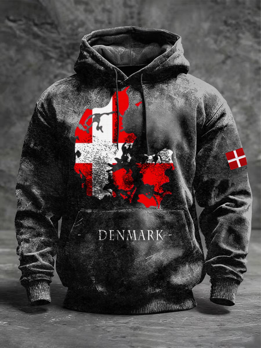 Mænds Edgy Sort & Rød Danmark Kort
