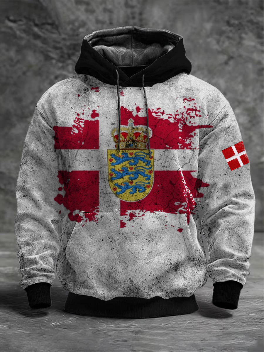 Mænds nødlidende Danmark Flag & Crest Graphic Hoodies