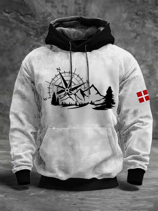 Mænds stilfulde Monokrom Danmark Kompas Landskab Hoodie Landskabe