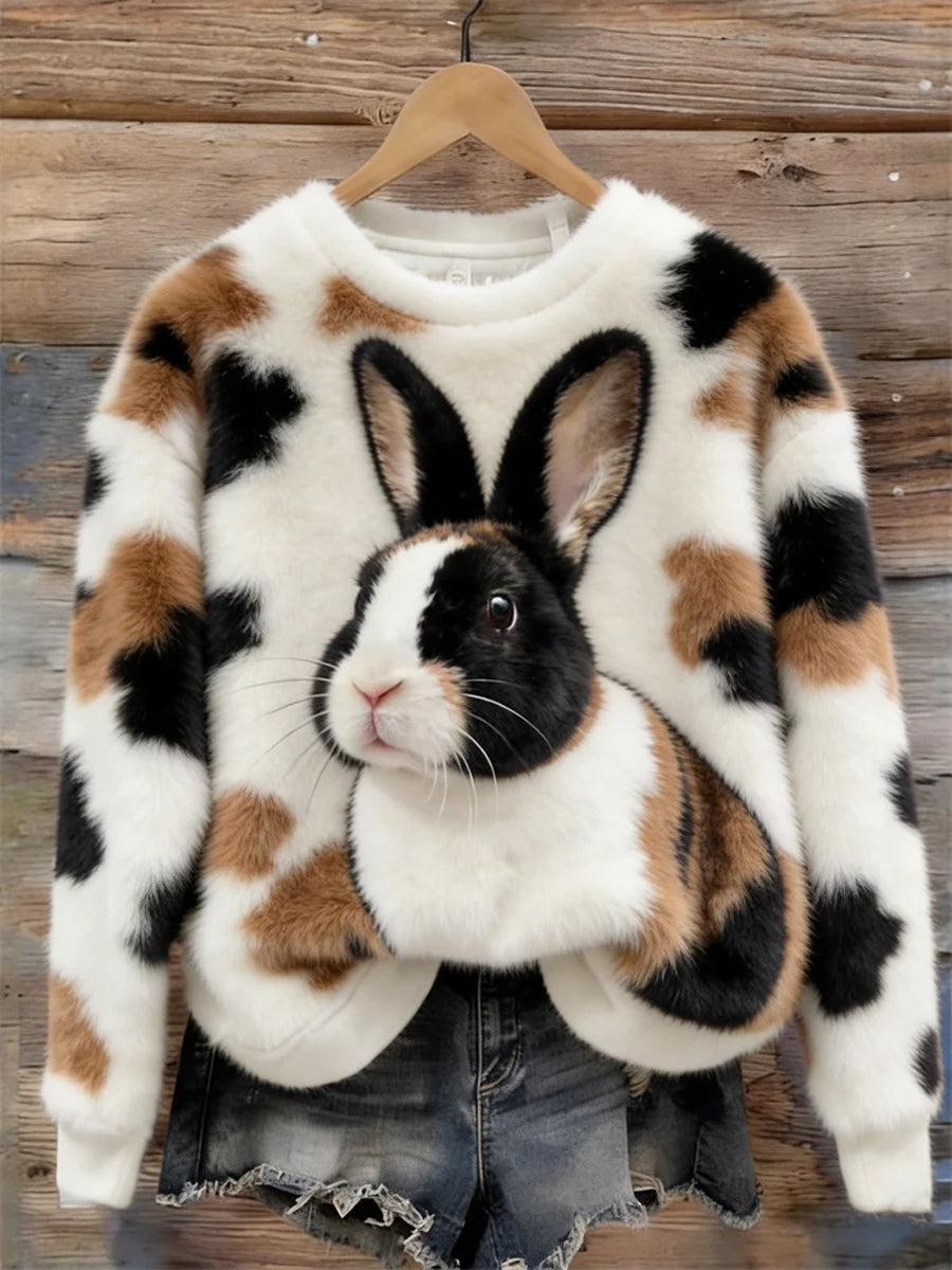 Kvinders søde Bunny kunst runde hals hyggelige flannel sweathirt