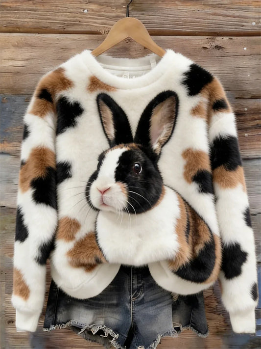 Kvinders søde Bunny kunst runde hals hyggelige flannel sweathirt