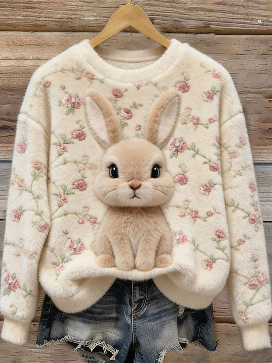 Kvinders søde Bunny kunst runde hals hyggelige flannel sweathirt