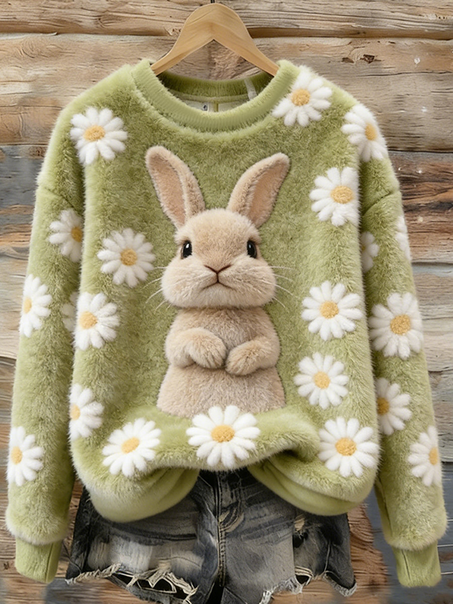 Kvinders søde Bunny kunst runde hals hyggelige flannel sweathirt