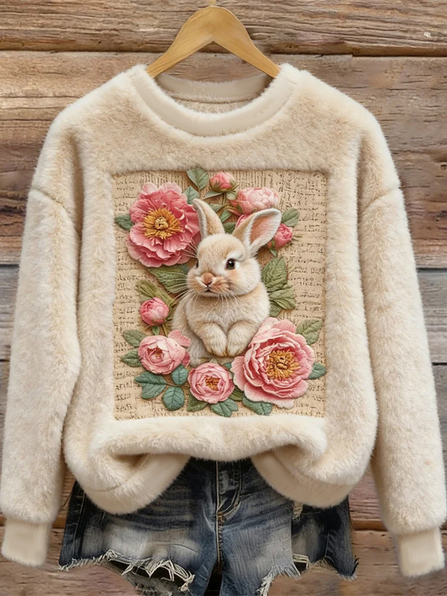 Kvinders søde Bunny kunst runde hals hyggelige flannel sweathirt