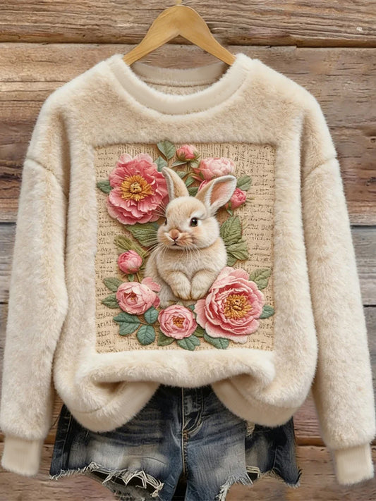 Kvinders søde Bunny kunst runde hals hyggelige flannel sweathirt