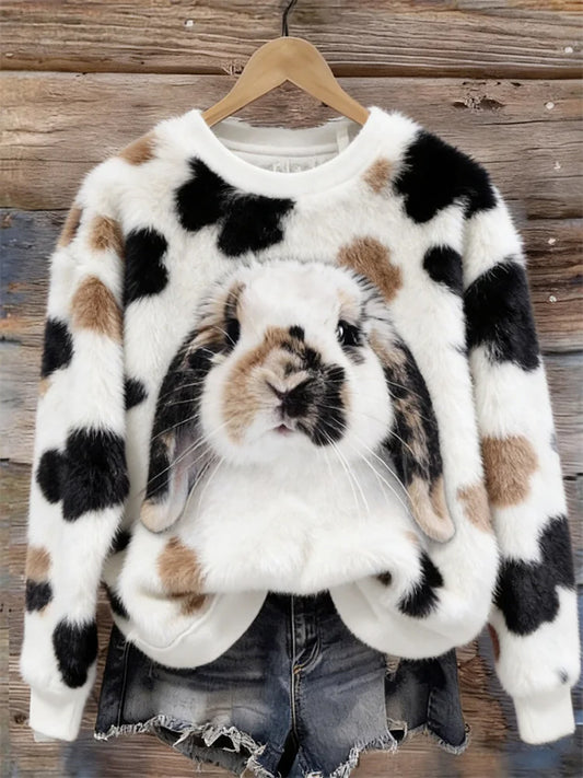 Kvinders søde Bunny kunst runde hals hyggelige flannel sweathirt