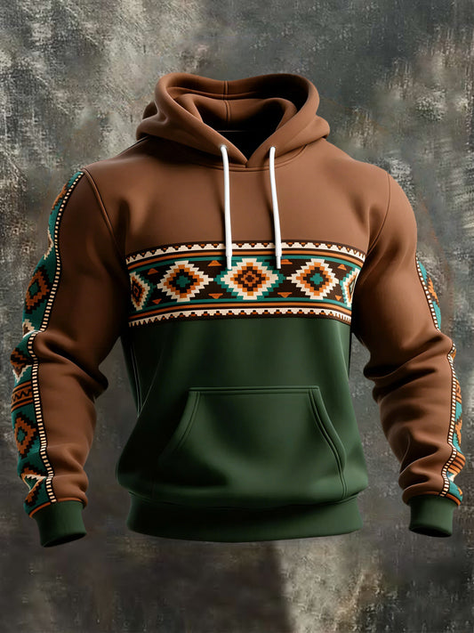Mænds Retro Western Aztec Print Casual Hoodie Print