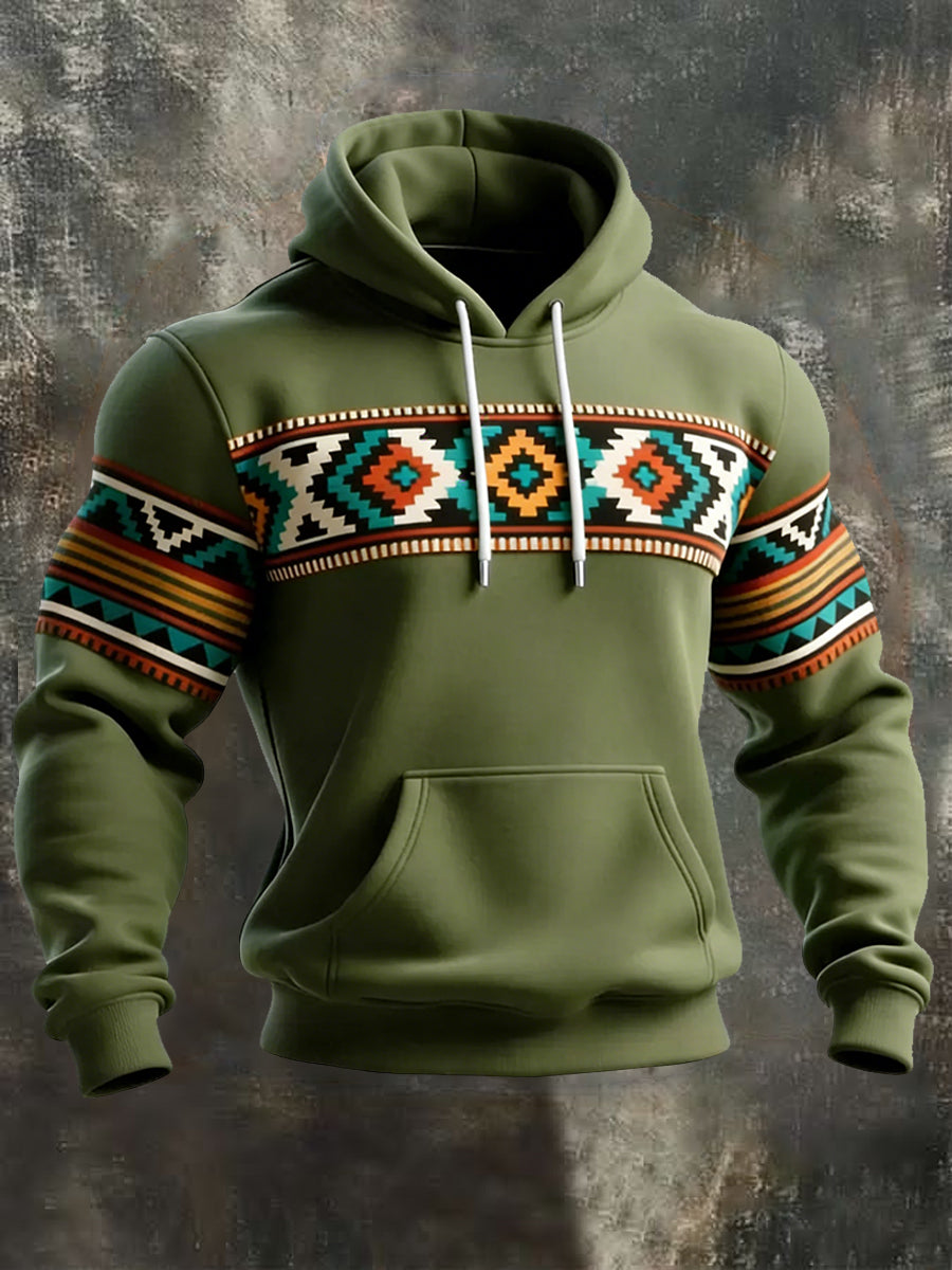 Mænds Retro Western Aztec Print Casual Hoodie Print