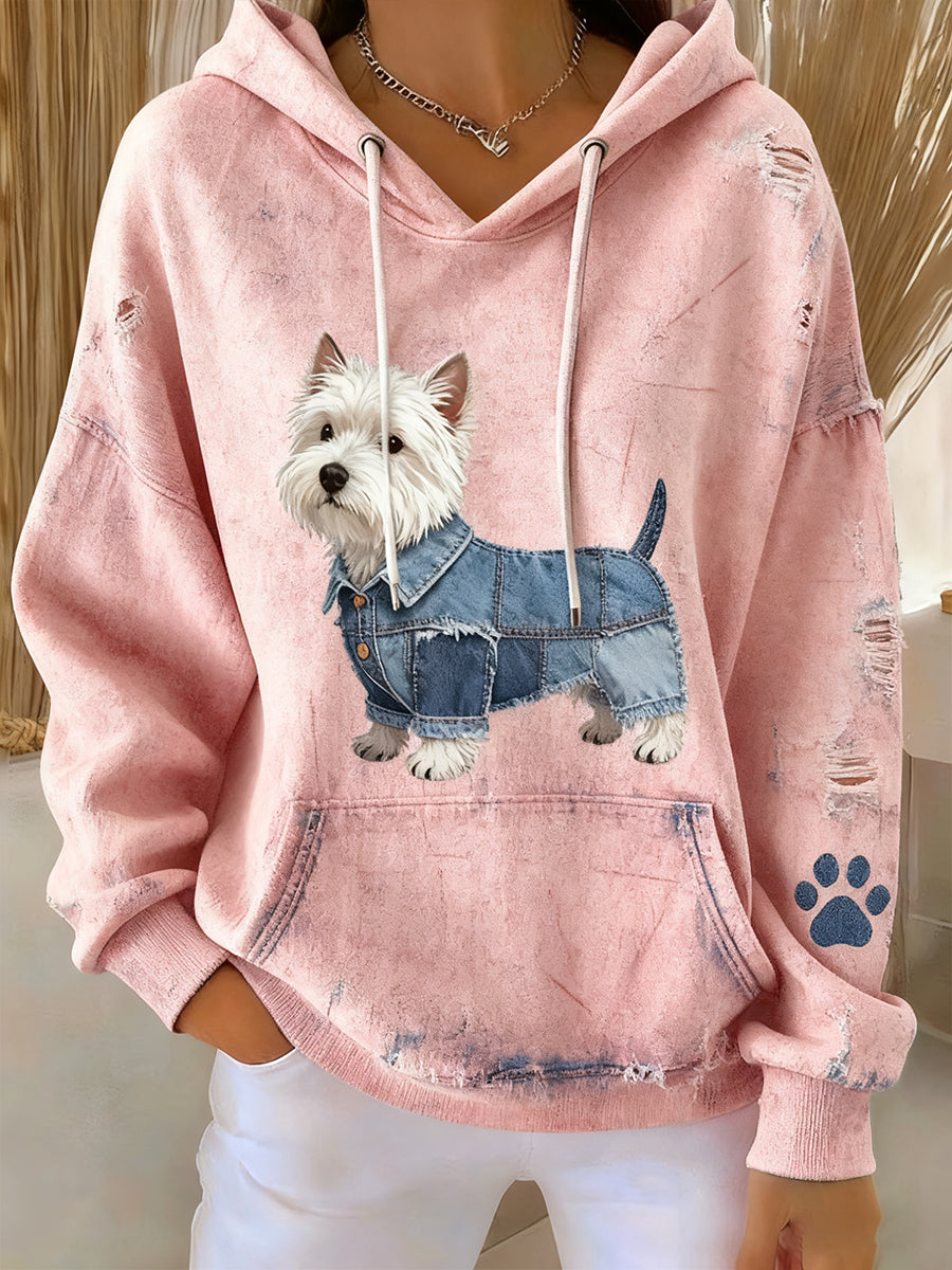 Kvinders Retro Animal Art Print Casual Hooded sweatshirt