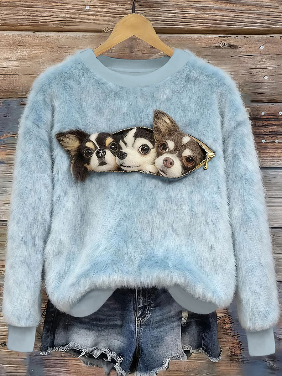 Kvinder hunde Print Flannel Sweatshirts