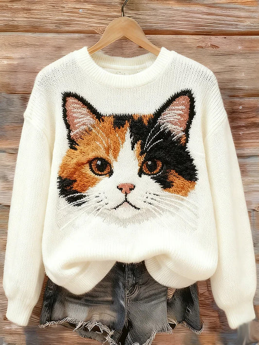 Kvinders søde kat kunst besætning hals sweaterer