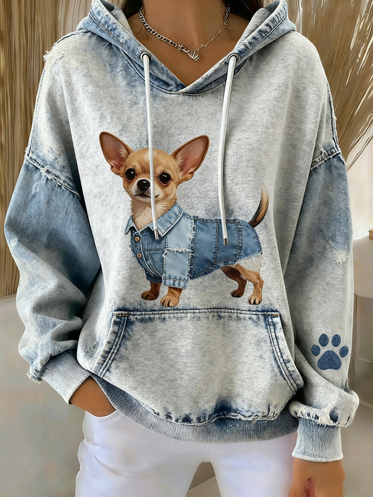 Kvinders Retro Animal Art Print Casual Hooded sweatshirt