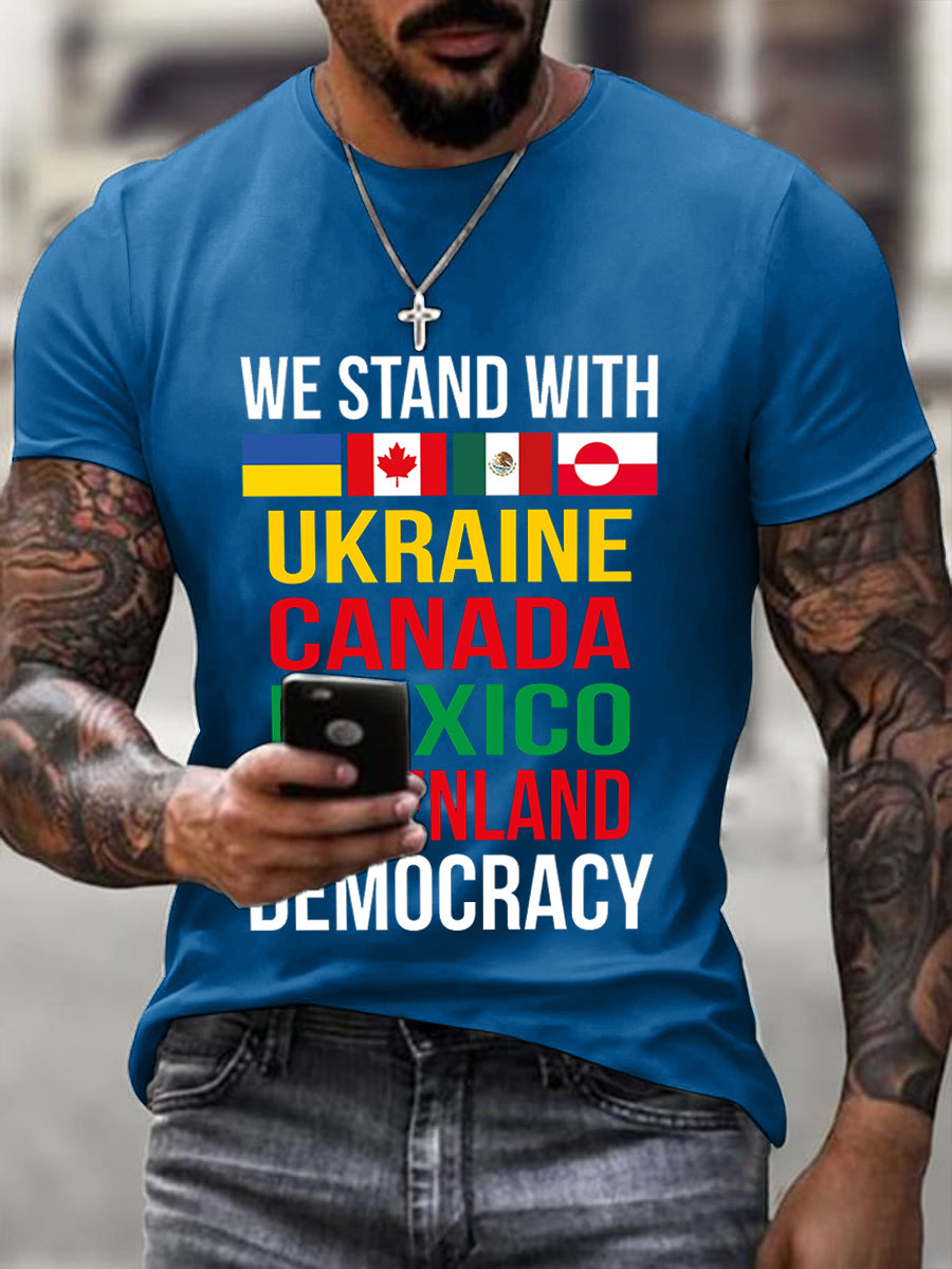 Vi står med Ukraine, Canada, Mexico, Grønland Print T-Shirt