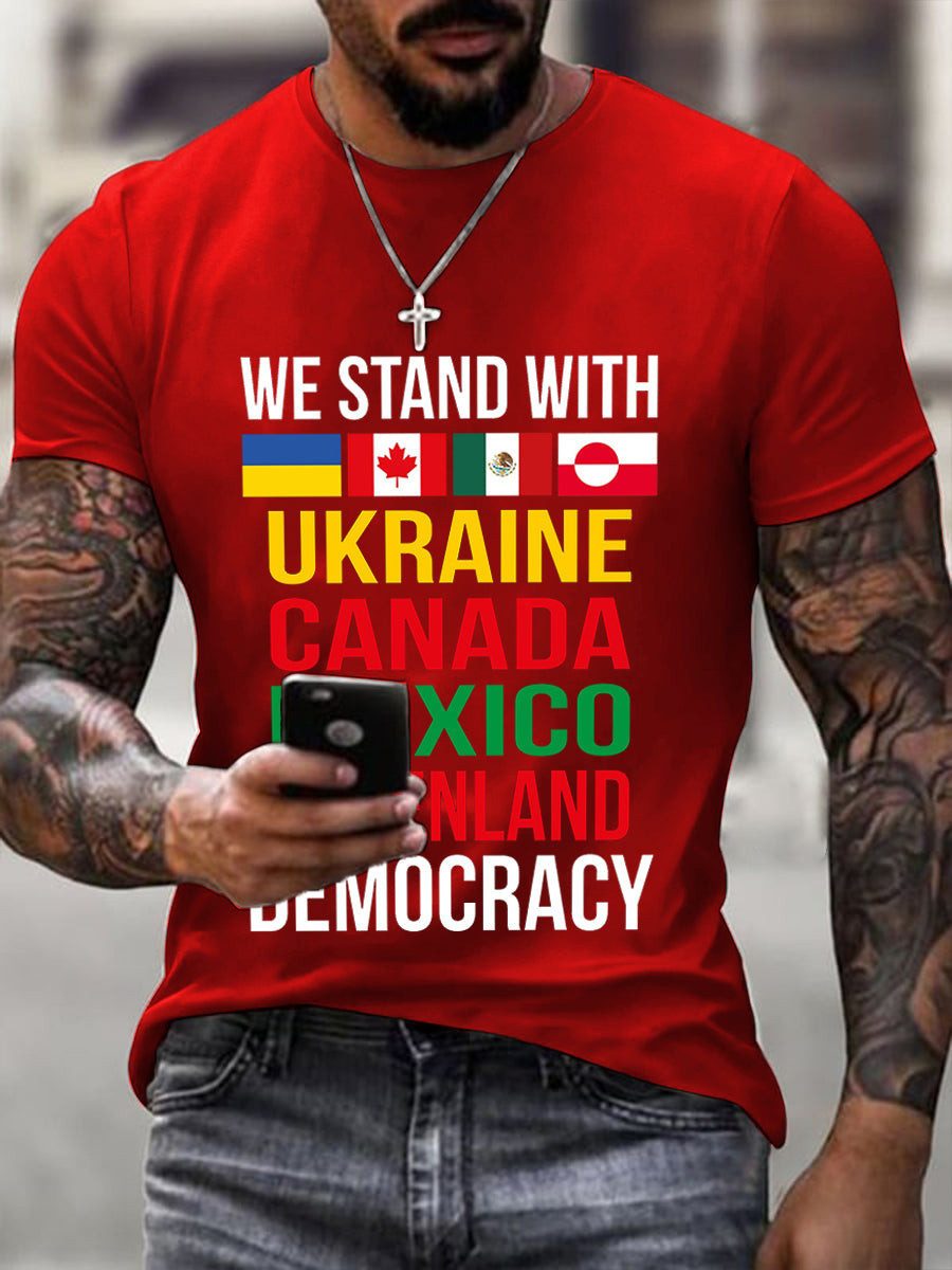 Vi står med Ukraine, Canada, Mexico, Grønland Print T-Shirt