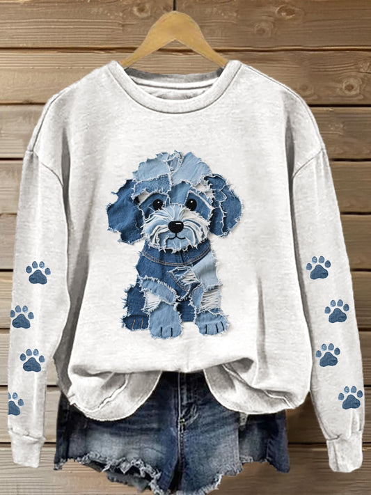 Kvinders dejlige hund Patchwork kunst Gradient Sweatshirt