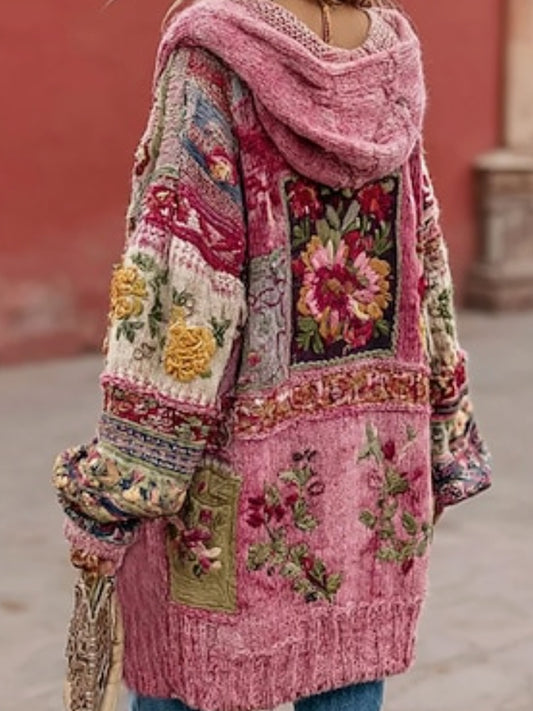 Kvinders brystkræft bevidsthed blomsterknap Cardigan Hooded sweaterer