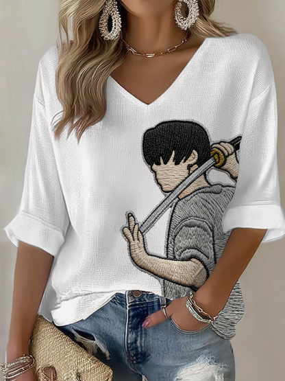 Kvinders BTS elskere Printed Waffle T-shirt