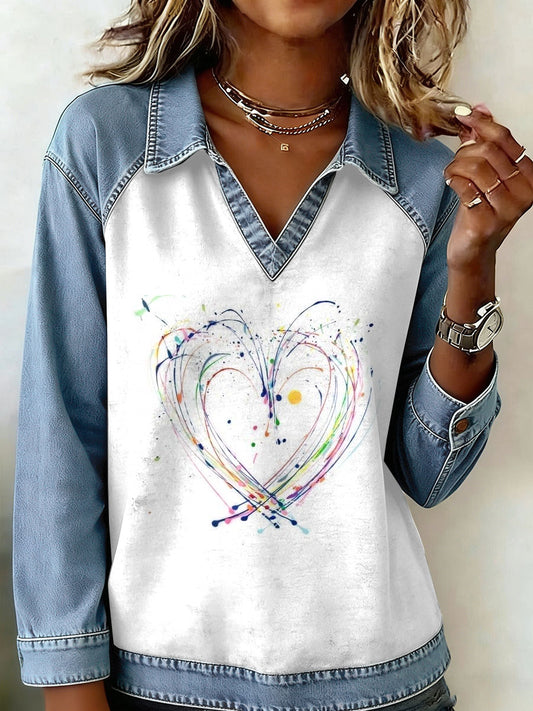 Kvinders Vintage Kærlighed Patchwork Print Casual Sweatshirt