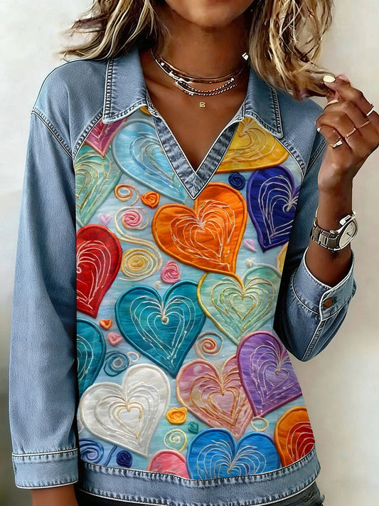 Kvinders Vintage Kærlighed Patchwork Print Casual Sweatshirt