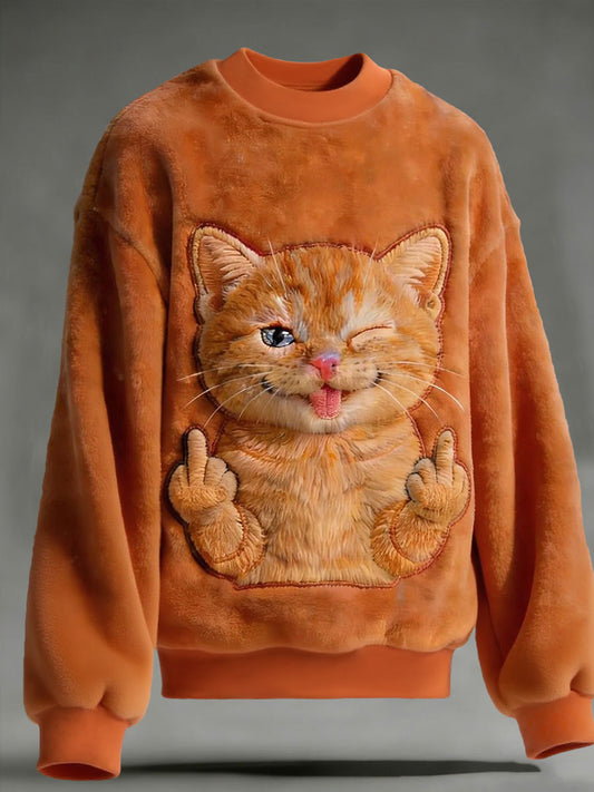 Mænds sjove søde kat kunst print Casual Flannel Sweatshirt