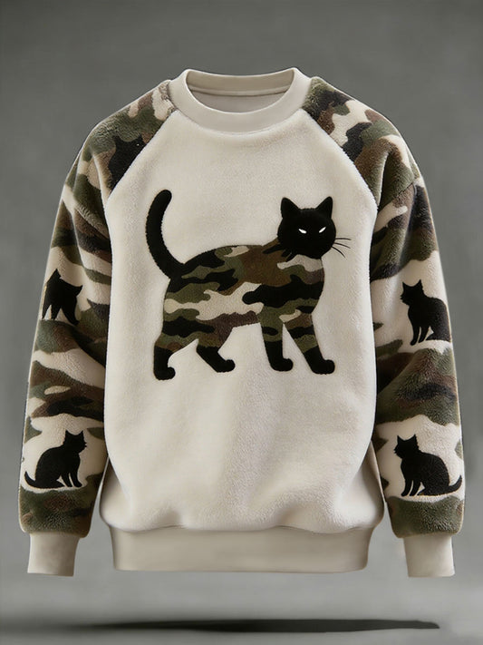 Mænds camouflage kat kunst udskrive Casual Flannel Sweatshirt
