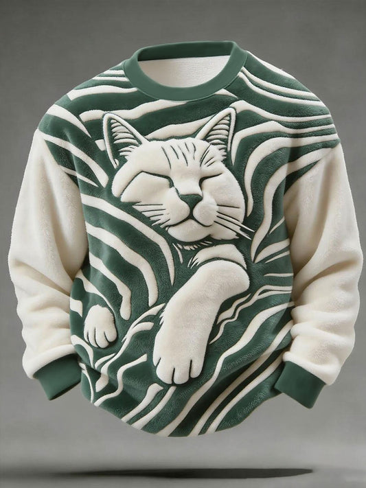 Mænds sød søvn kat kunst udskrive Casual Flannel Sweatshirt