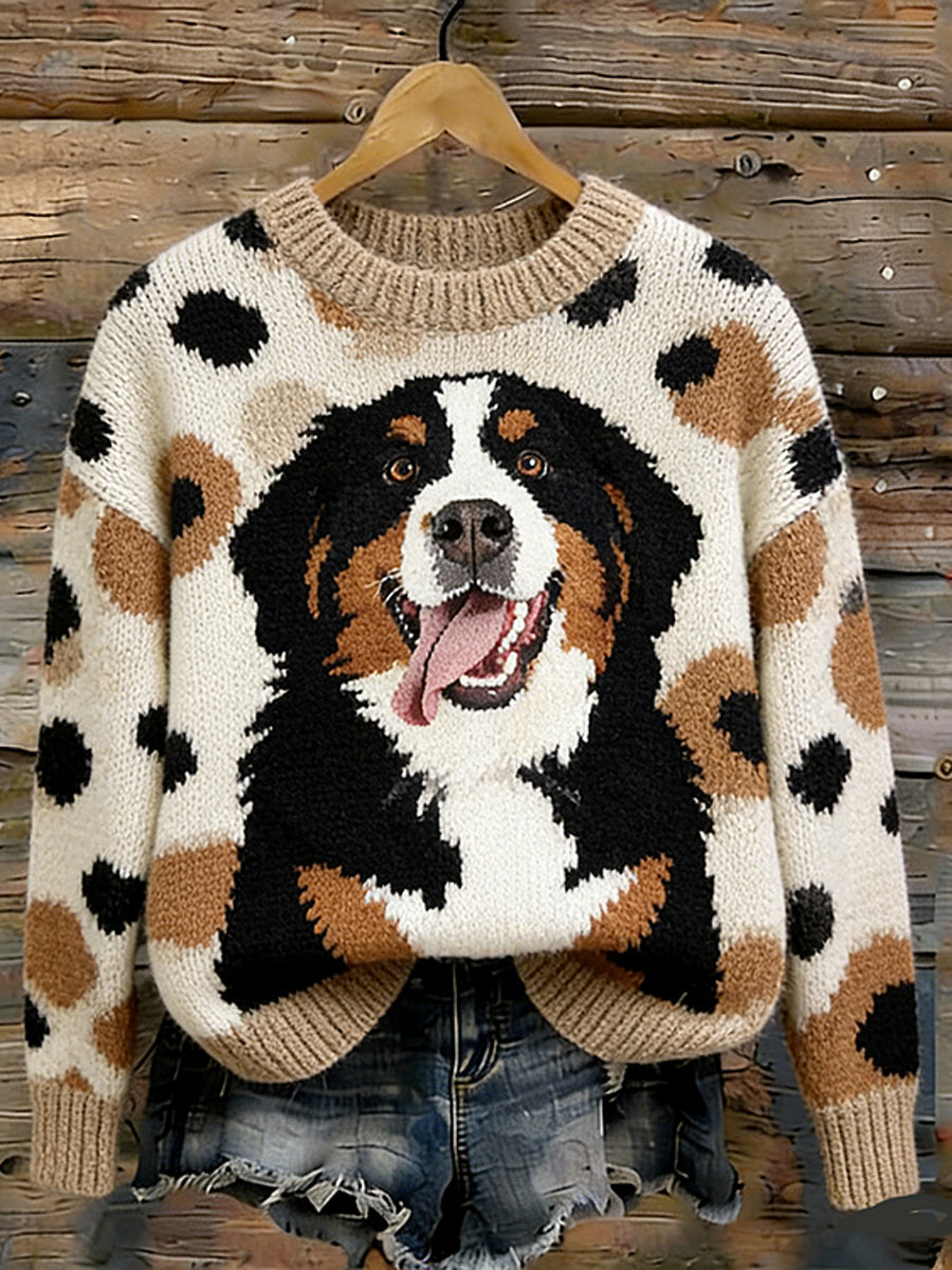 Kvinders Retro søde hvalp mønster runde hals Sweater Sweer
