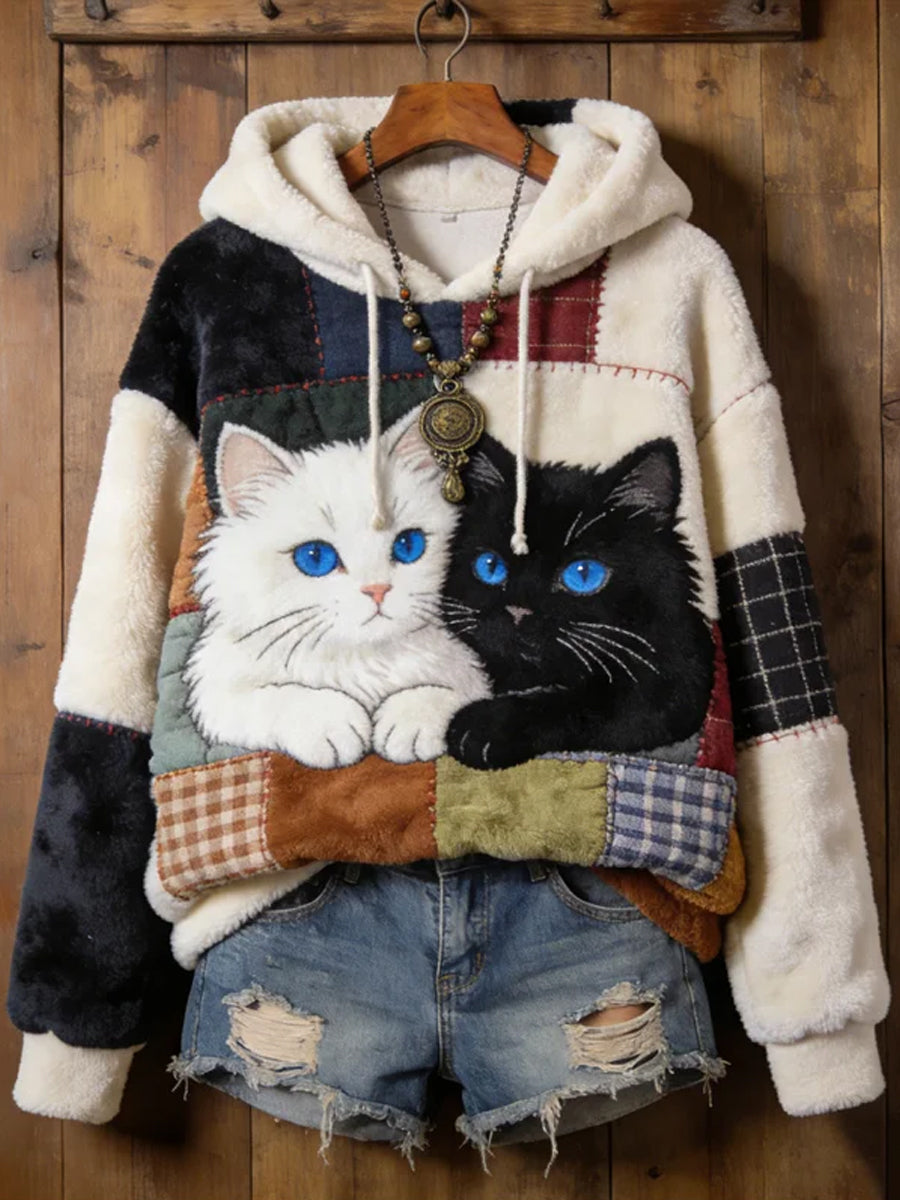 Kvinders sjove katte kunst Flannel Hoodies