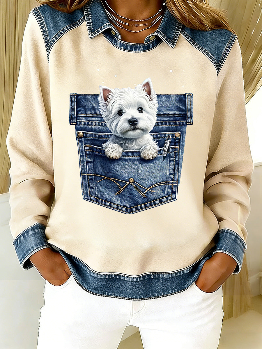 Kvinders dyr Print Flannel Varm Sweatshirt