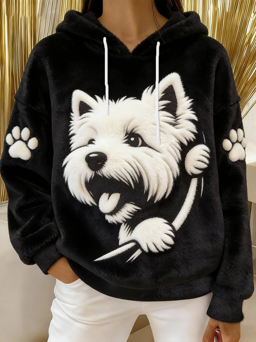 Kvinders søde hund Flannel Hoodie Flannel