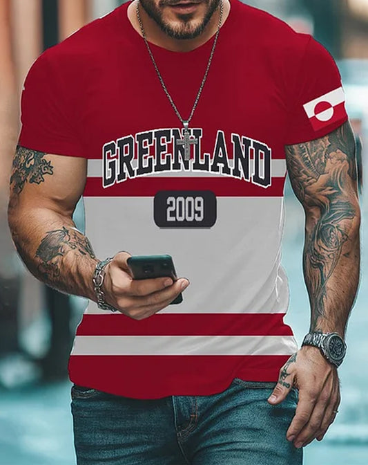 Mænds Grønland Print besætning hals Kort ærme T-shirt