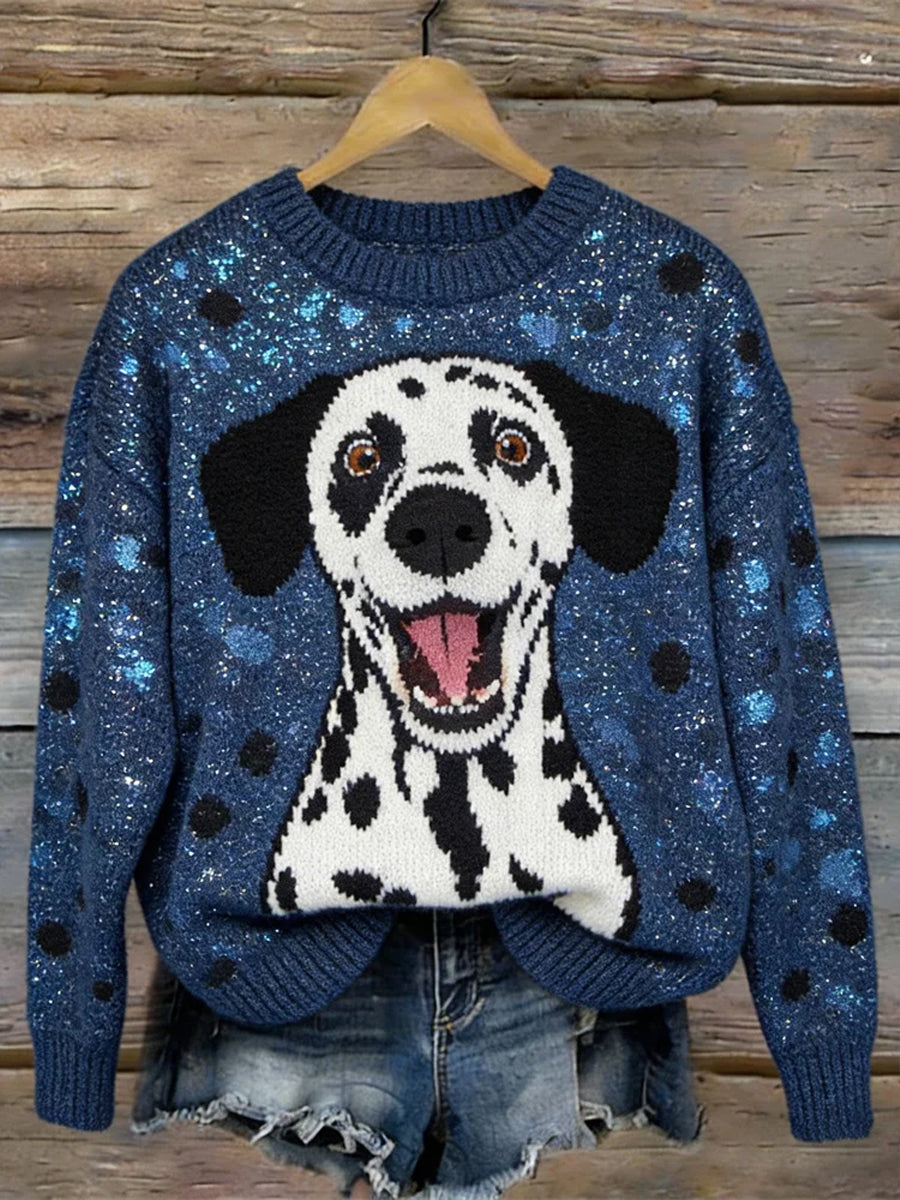 Kvinders Glitter Sjov Pet Dog Mønster Kvinders hyggelige Sweater Kvinder