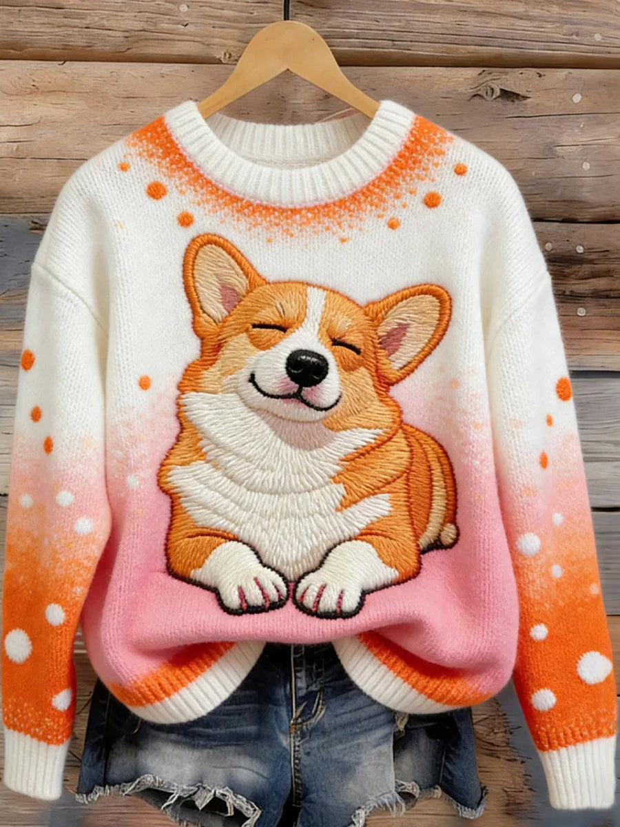 Kvinders Casual Funny hvalp Corgi Print sweater Cori
