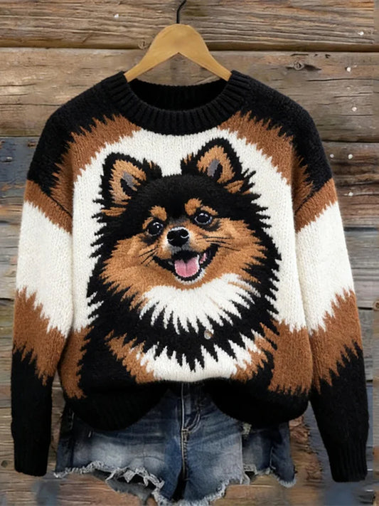 Kvinders dejlige Pom hund kontrast farve hyggelig sweater.