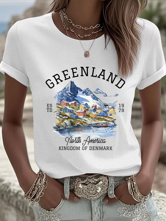Kvinders Grønland Print Casual T-shirt