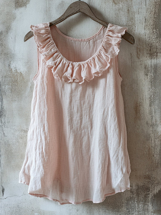 Kvinders Elegant Ruffled Design Linen skjorte