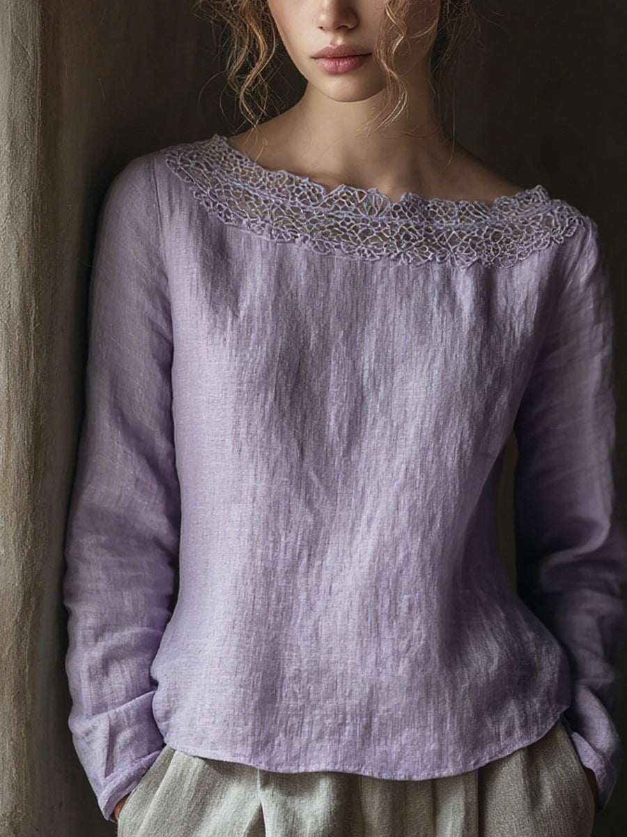 Kvinder Elegant blonder lappeværk Linen skjorte