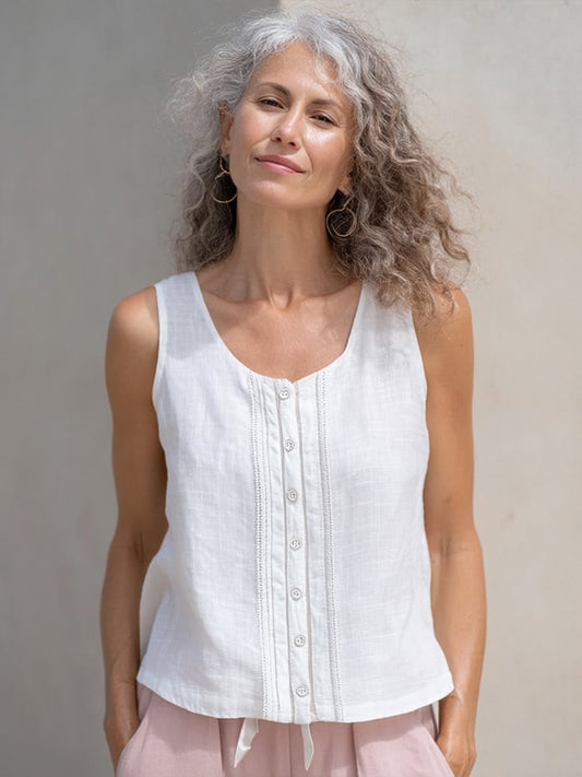 Kvinder simpel blonde Patchwork linn tank øverst