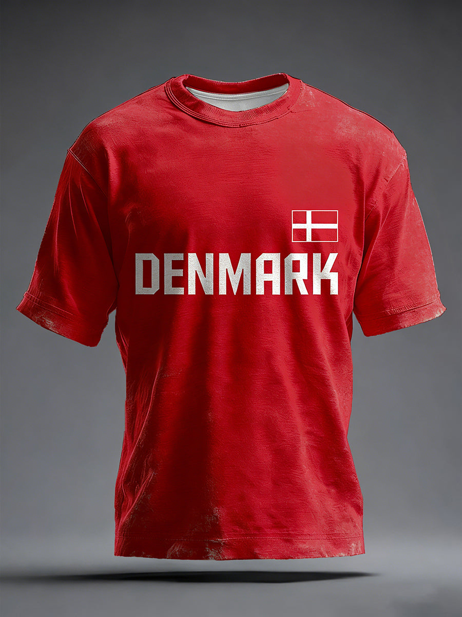 Mænds Danmark Inspireret Print Vintage Vasket T-shirt