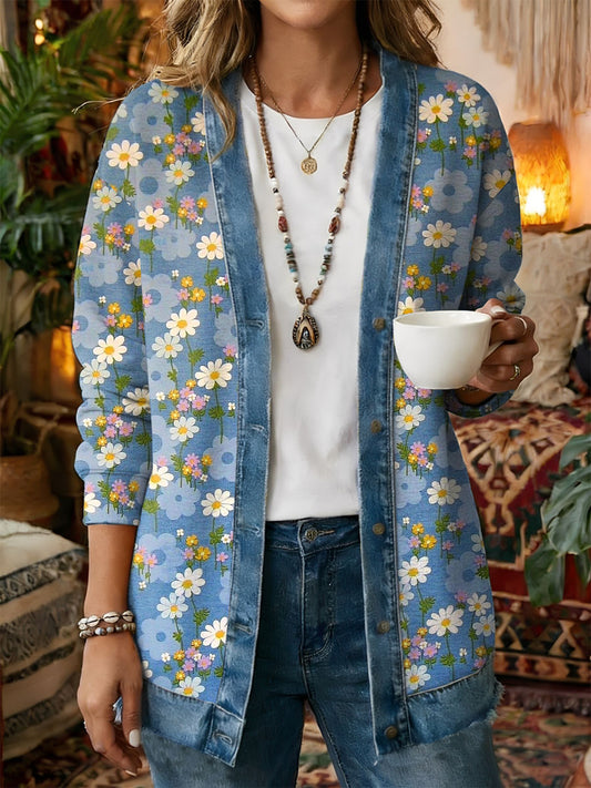 Kvinders Vintage Blomster Print Casual Frakt