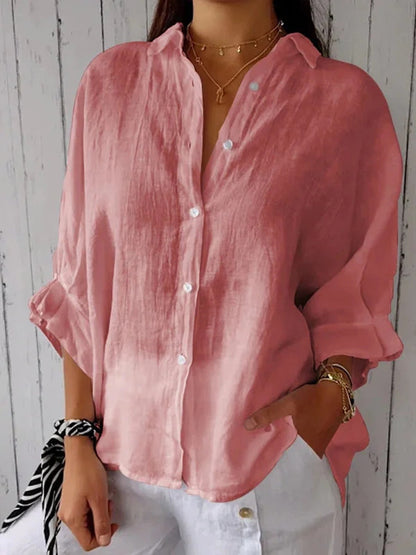 Kvinders enkle solid farve Linen skjorte