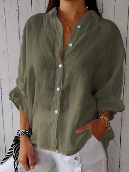 Kvinders enkle solid farve Linen skjorte