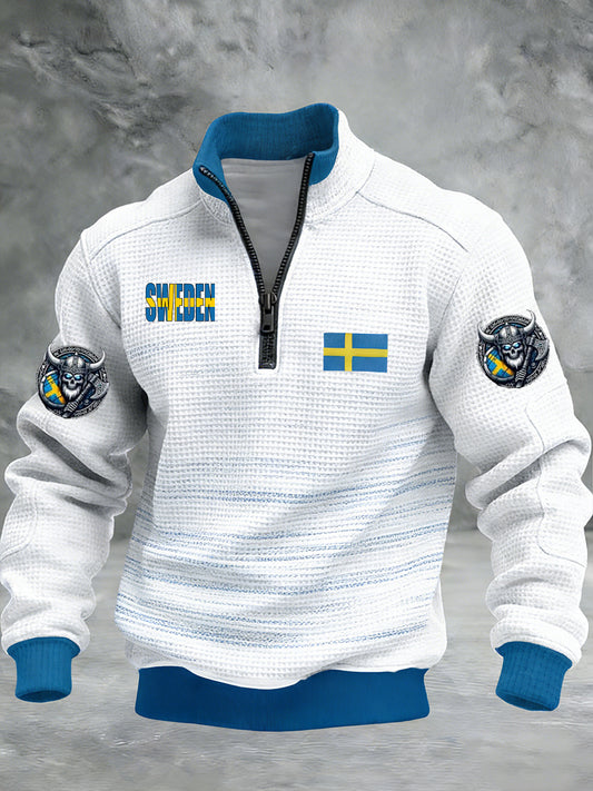 Vintage Viking svensk flag badge mønster Zip-Up komfortabel Pullover